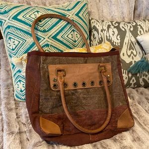 Leather and canvas shoulder bag